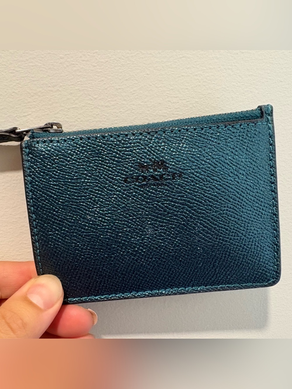 Coach Teal colour Leather Card Case with Zip